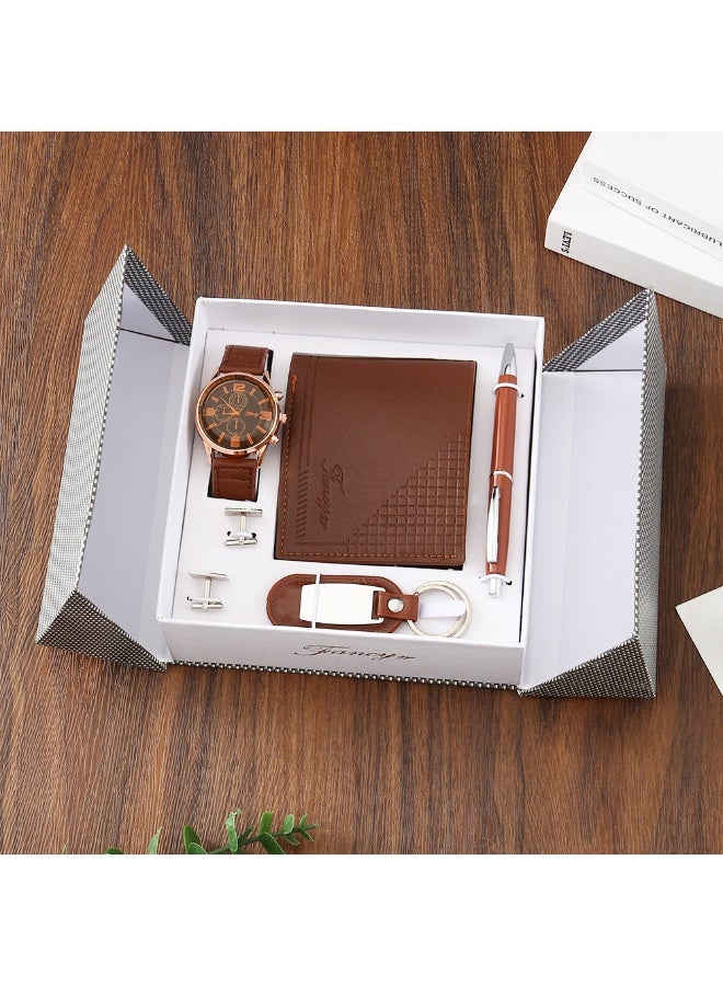 Premium Men's Gift Set – Watch, Leather Belt, Wallet & Keychain – Perfect Father's Day Present for Dad